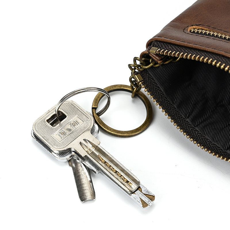 Münzbörse mit Schlüsselring ⎜ Kompaktes Lederetui für Bargeld und Karten