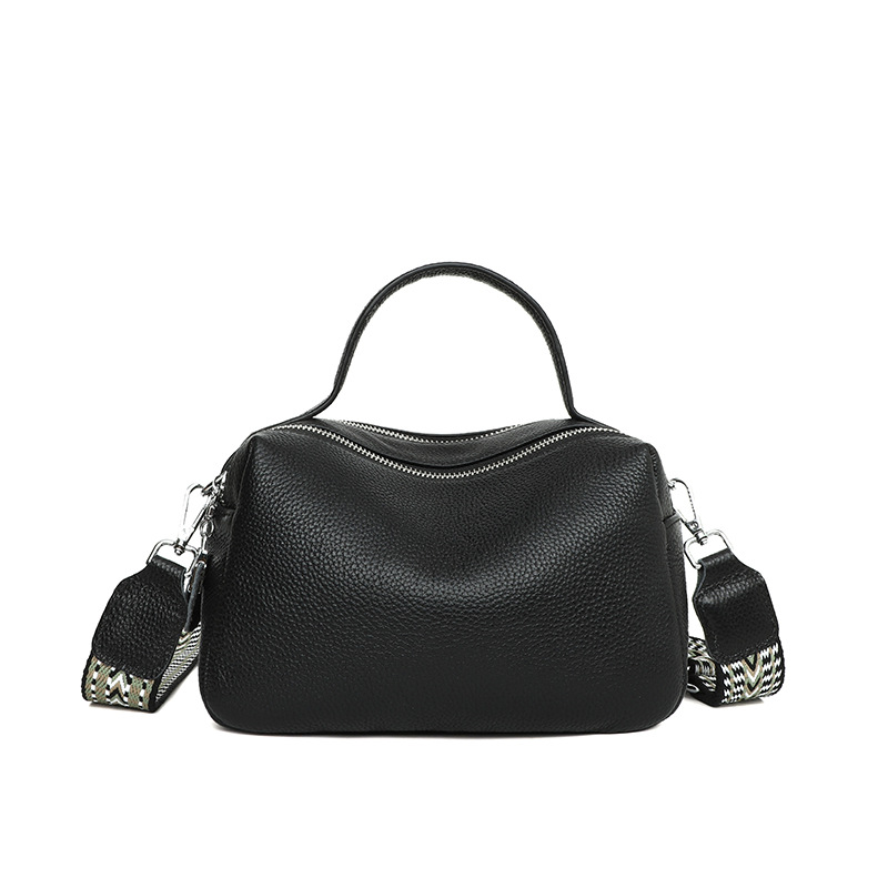 Schultertasche für Damen ⎜ Klassische Lederhandtasche mit Doppelreißverschluss und breitem Riemen für hohen Tragekomfort