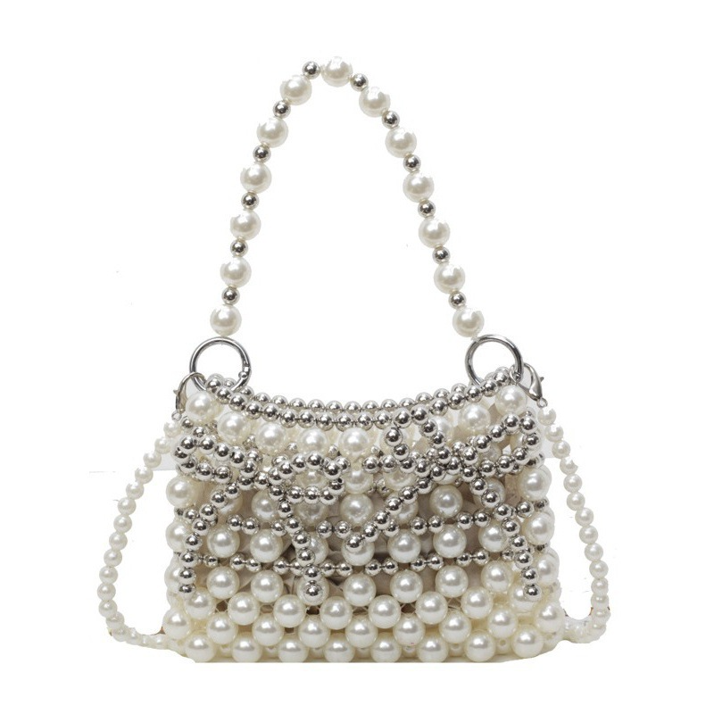 Abendtasche für Damen ⎜ Luxuriöse Perlen-Handtasche mit Schleifendetail für festliche Anlässe und Partys