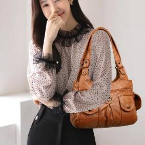 Schultertasche für Damen ⎜ Große Handtasche aus Kunstleder mit Reißverschluss und praktischen Außenfächern