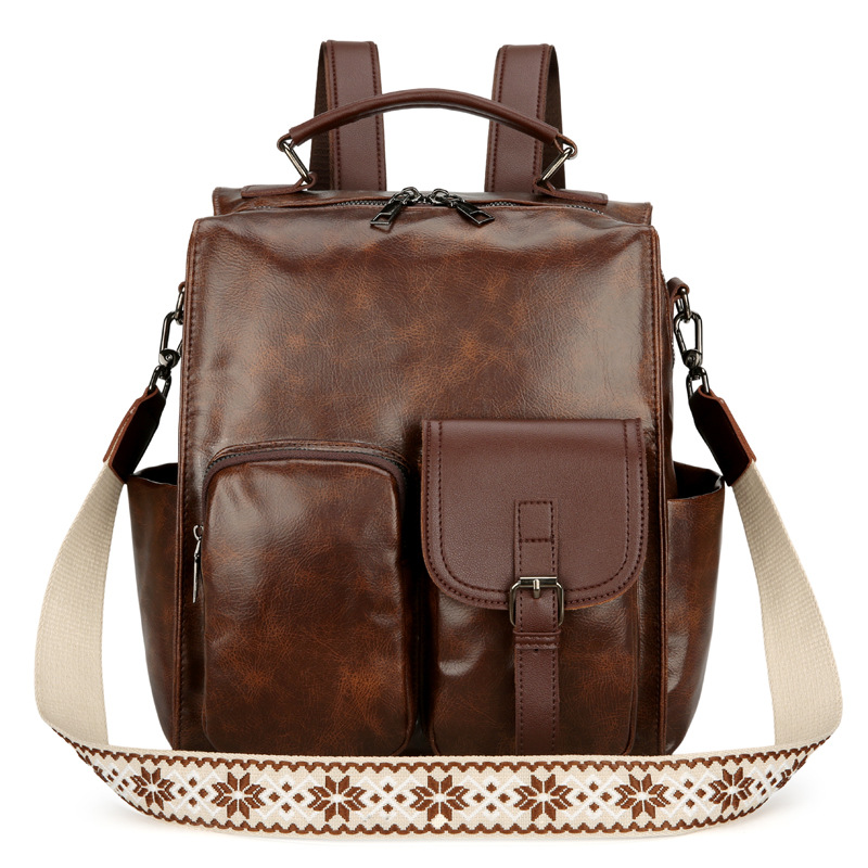 Damen Rucksack im Retro-Stil ⎜ Großer Schulrucksack mit Außenfach und Schultergurt für Uni und Freizeit