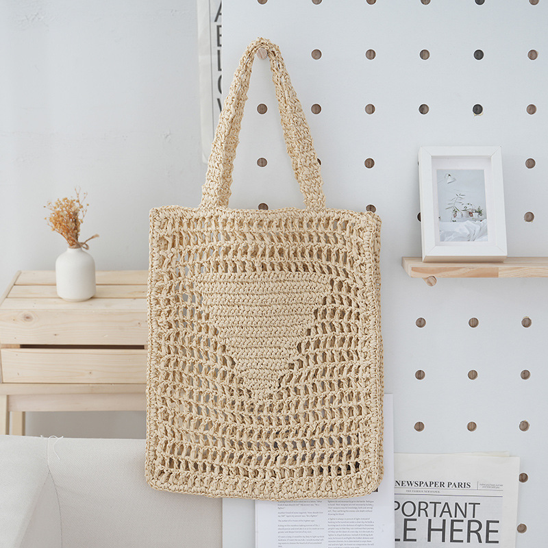 Strandtasche für Damen ⎜ Luftige Häkel-Schultertasche aus Strohgeflecht für Sommer und Alltag