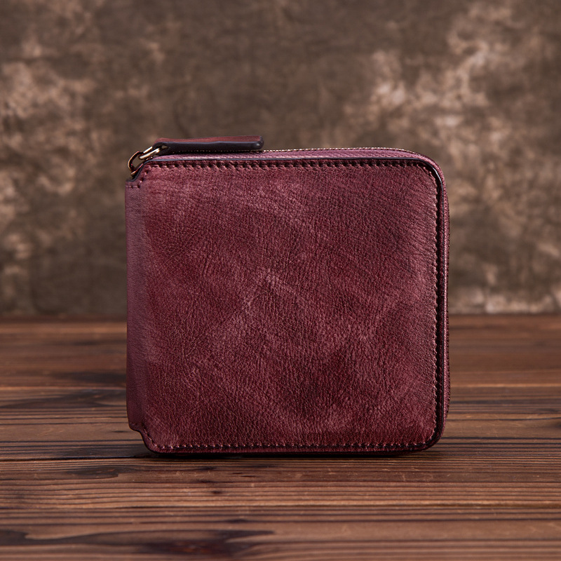 Herren Geldbörse aus Rindsleder ⎜ Kompakte Brieftasche im Vintage-Look mit Reißverschluss und edler Farbstruktur