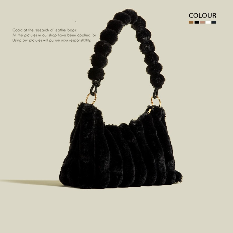Plüsch Schultertasche für Damen ⎜ Weiche Unterarmtasche mit Komfortablem Griff und Großem Stauraum