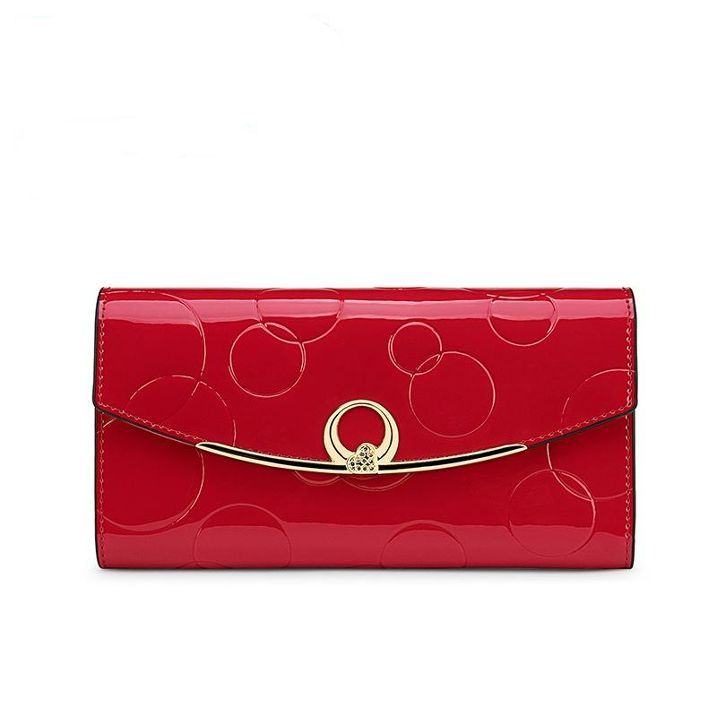 Lange Damen Geldbörse aus Lackleder ⎜ Elegante Clutch mit großer Kapazität und stilvollem Verschlussdesign
