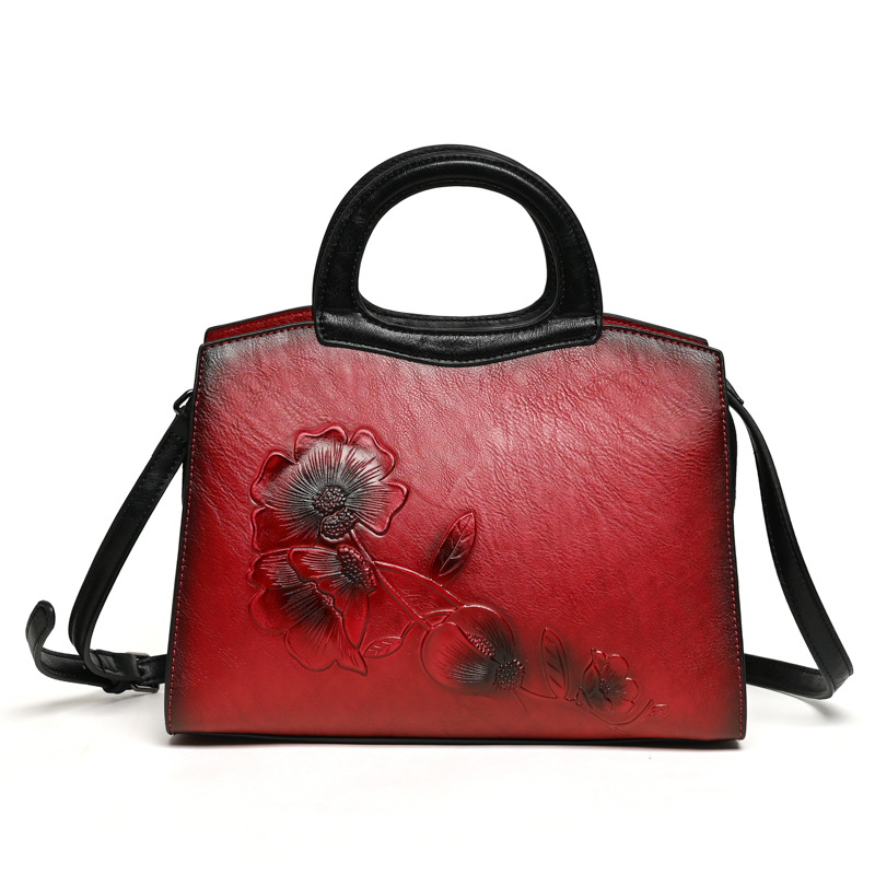 Handtasche für Damen ⎜ Elegante Tragetasche mit Blumenprägung und großem Stauraum für Alltag und besondere Anlässe