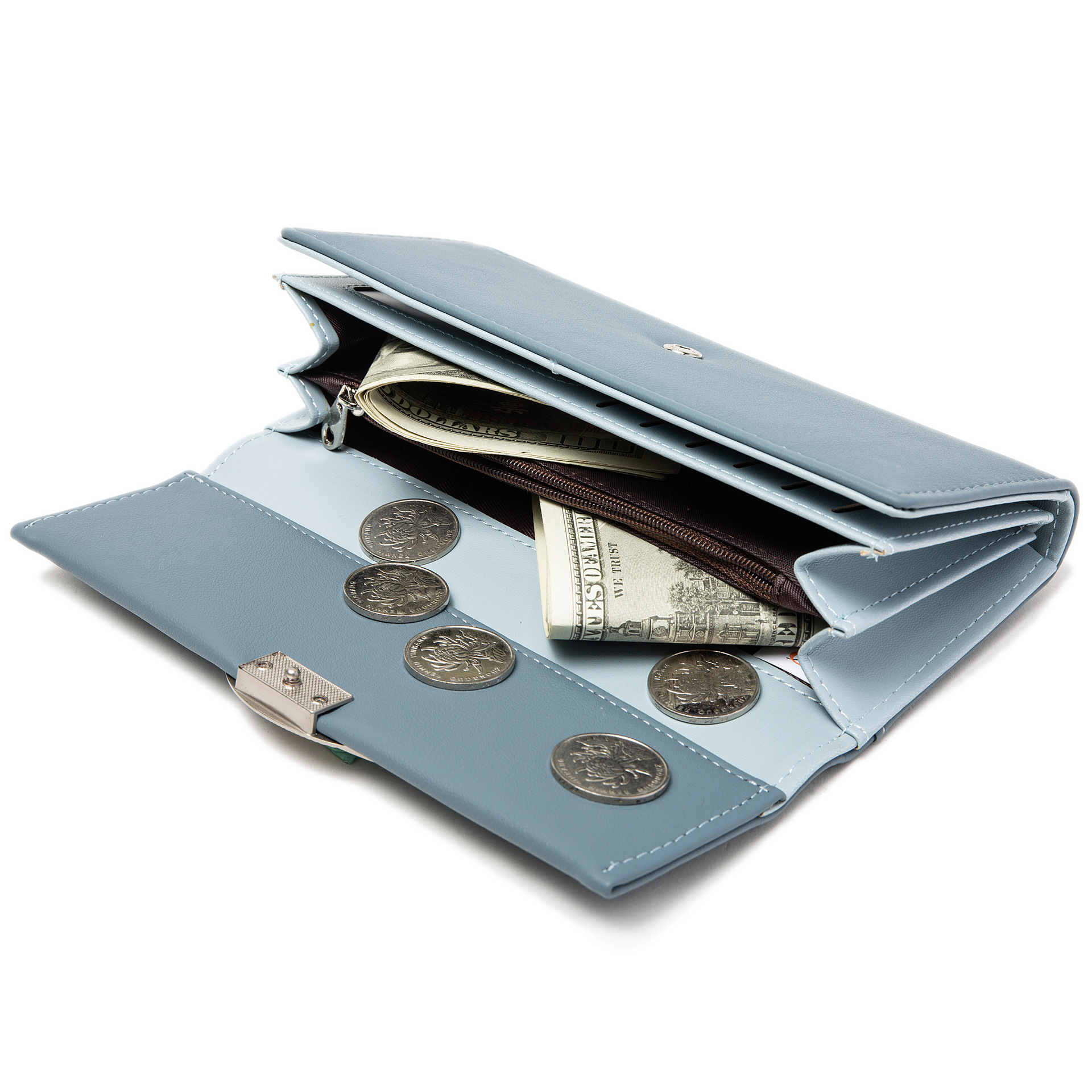 Damen Portemonnaie mit Blattverschluss ⎜ Elegante lange Geldbörse mit viel Stauraum für Karten und Bargeld