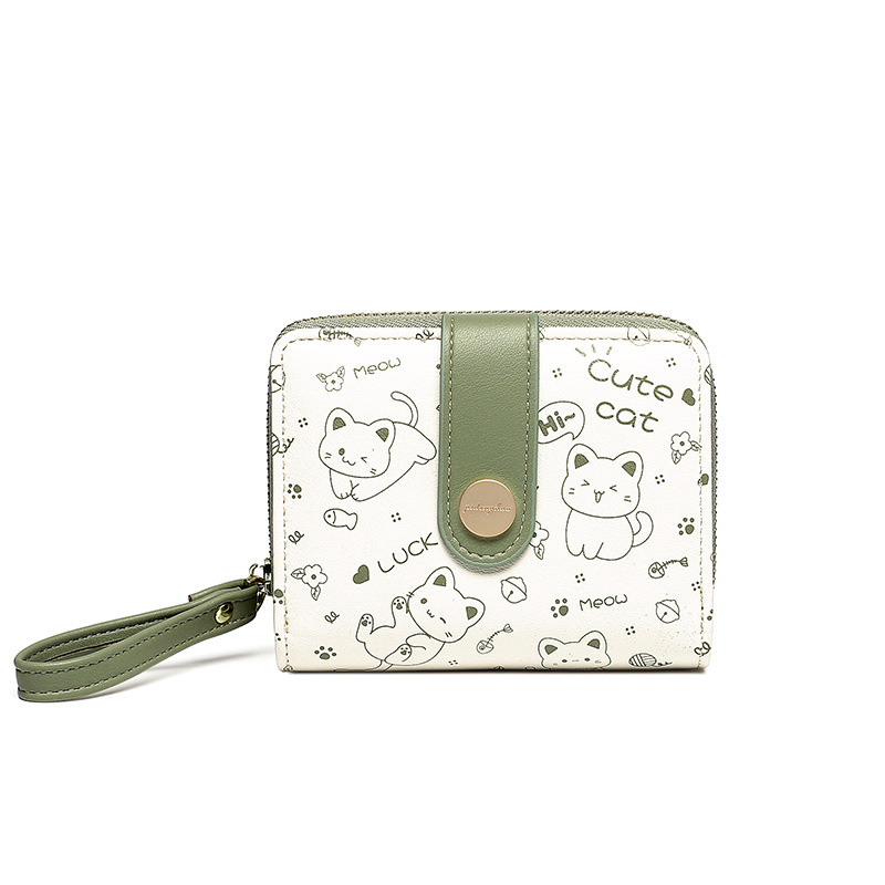 Damen Geldbörse mit Reißverschluss ⎜ Kompakte Brieftasche mit süßem Tiermotiv und praktischem Handgelenkband