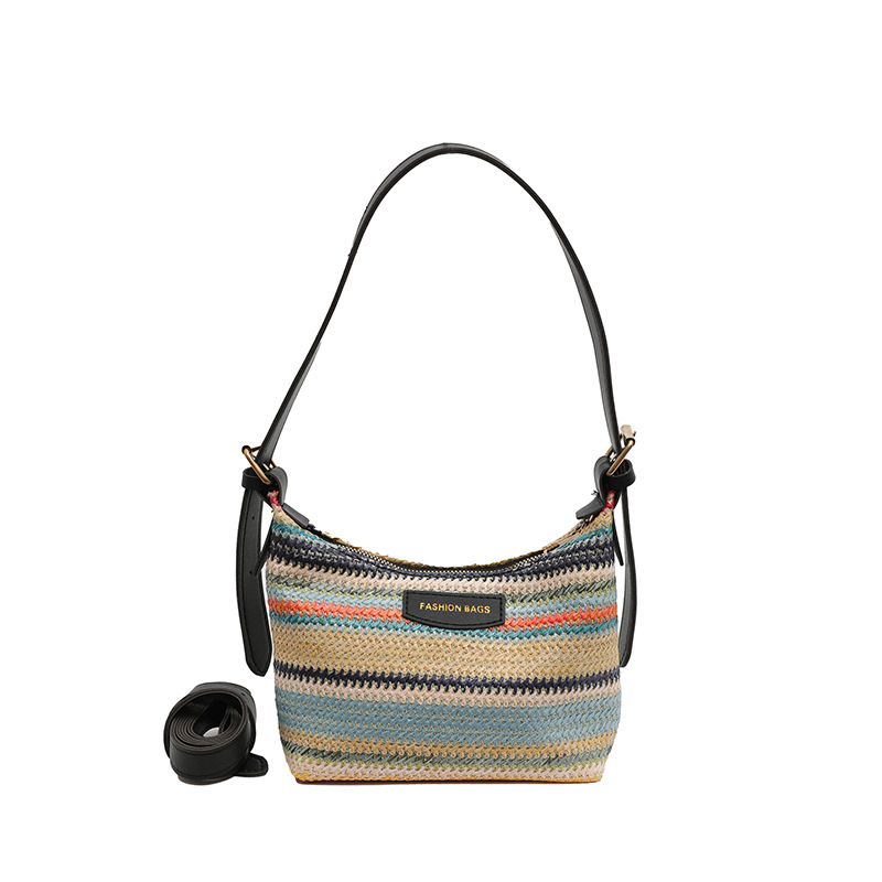 Geflochtene Umhängetasche für Damen ⎜ Leichte Schultertasche mit buntem Muster und verstellbarem Riemen