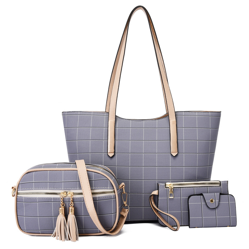 Vierteiliger Taschen-Set für Damen ⎜ Stylische Handtasche im karierten Design