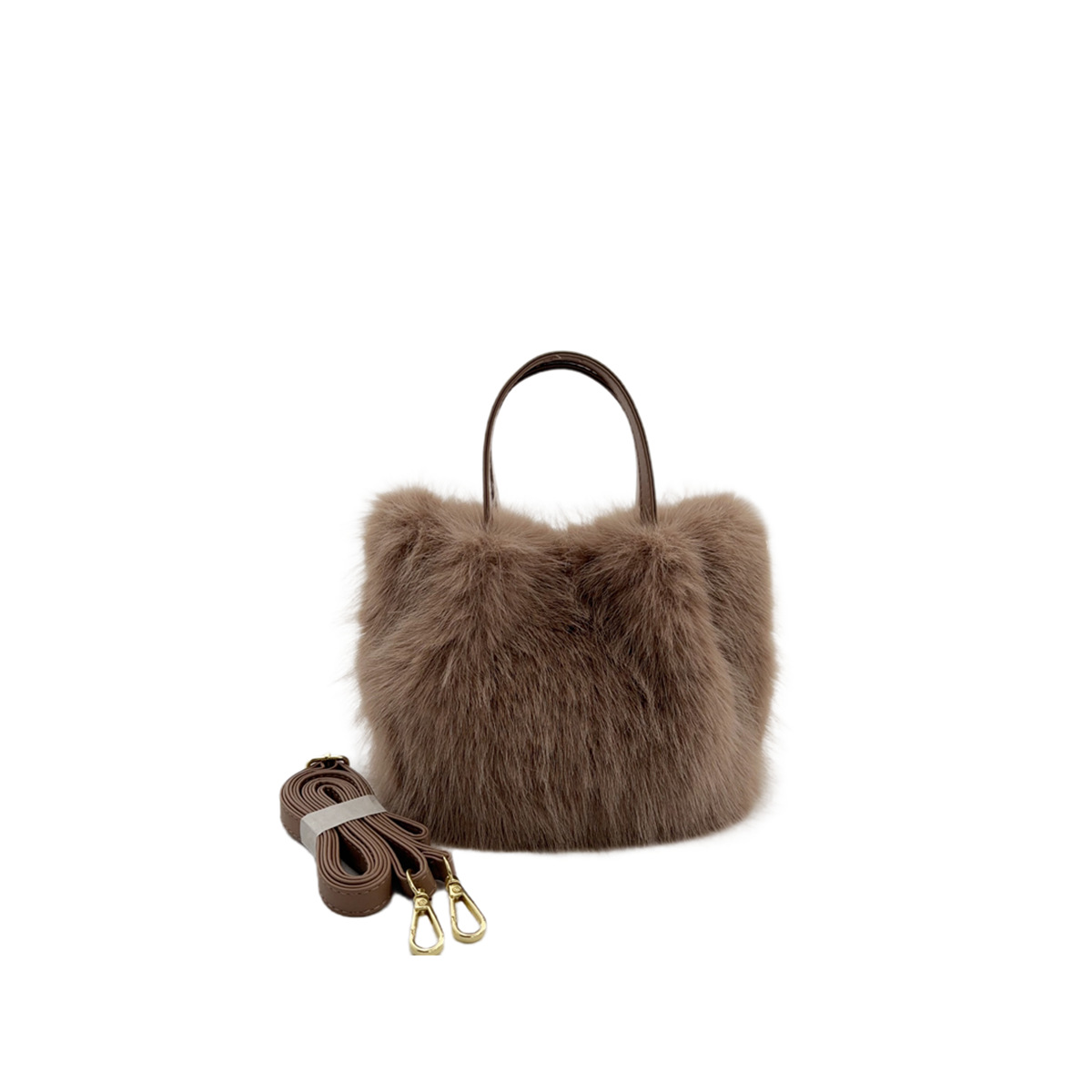 Handtasche für Damen ⎜ Flauschige Tragetasche in Felloptik mit Schulterriemen für Winter und besondere Anlässe