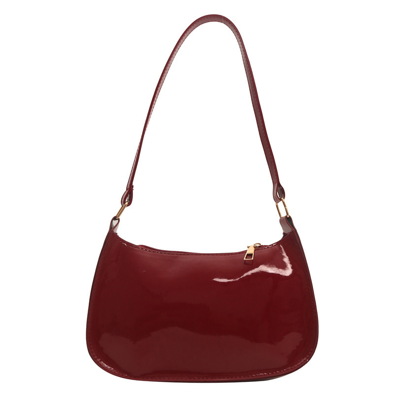 Schultertasche für Damen ⎜ Glänzende Umhängetasche aus Lackleder für Alltag und Ausgehen
