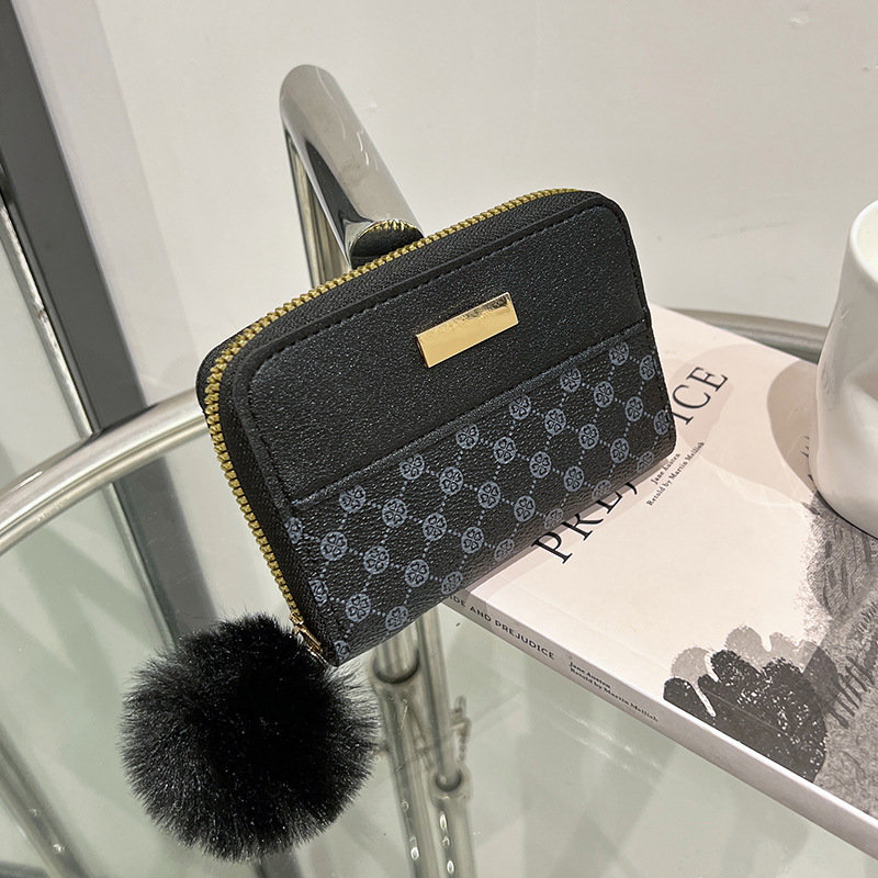 Damen Kurz-Geldbörse im Farbkontrast ⎜ Stilvolle Brieftasche mit Druckmuster und Reißverschlussfach für Kleinigkeiten