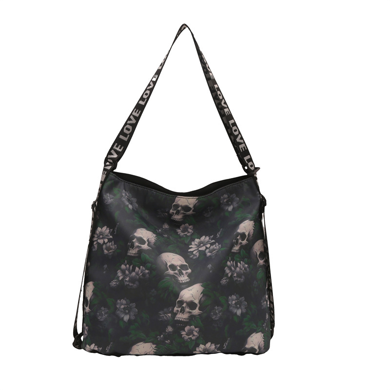 Schultertasche für Damen ⎜ Kreative Nylon-Tasche mit Totenkopf-Muster und großem Fassungsvermögen