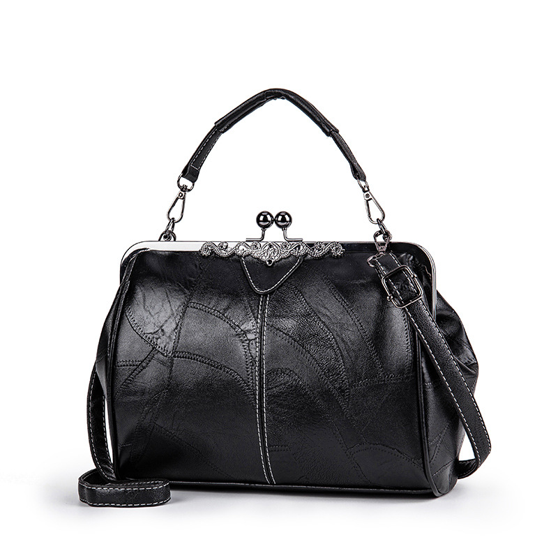 Handtasche im Vintage-Design ⎜ Elegante Leder-Tasche mit Klippverschluss und Verstellbarem Schulterriemen