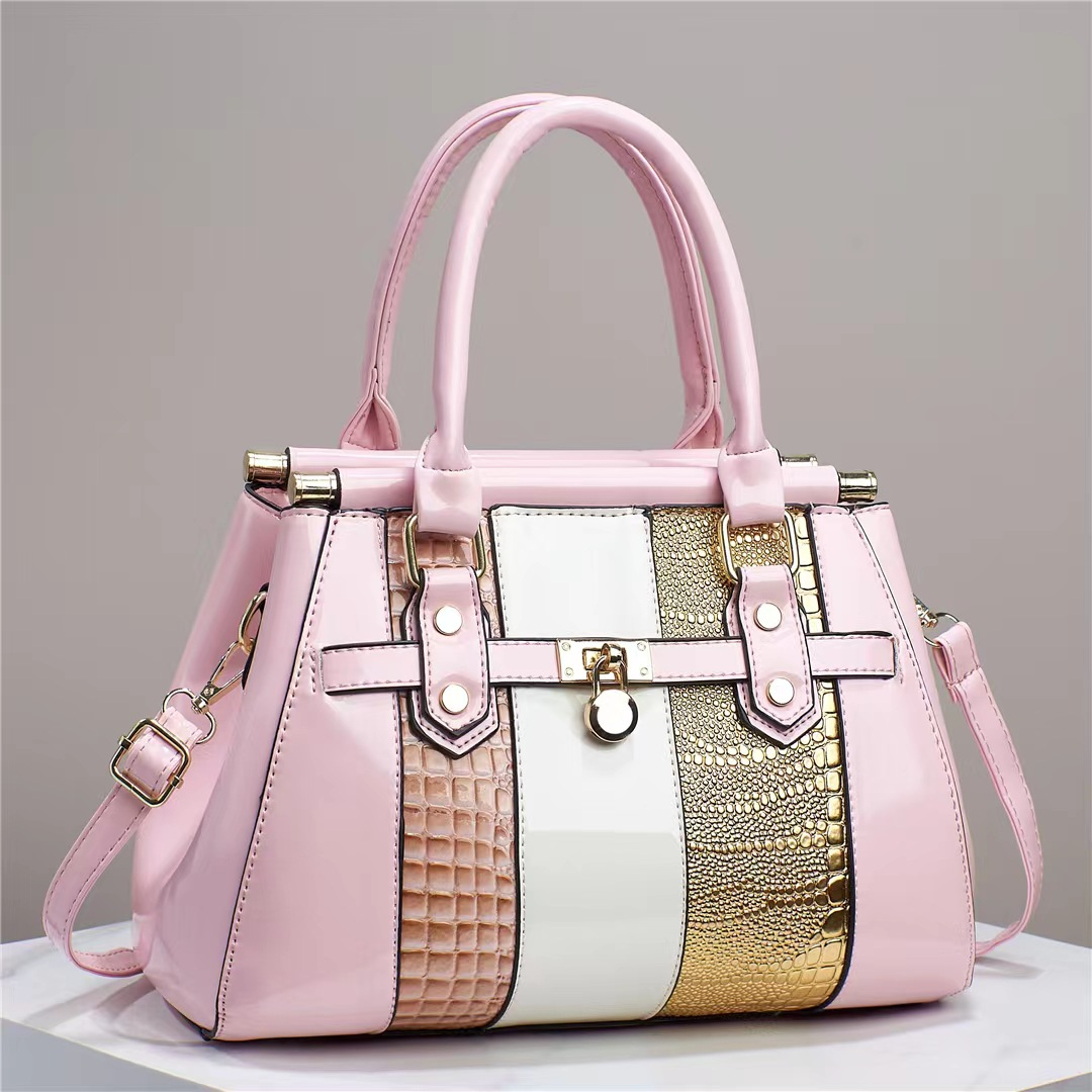 Stilvolle Handtasche für Damen ⎜ Große Tasche aus Leder mit Farbigem Design und Goldenen Akzenten