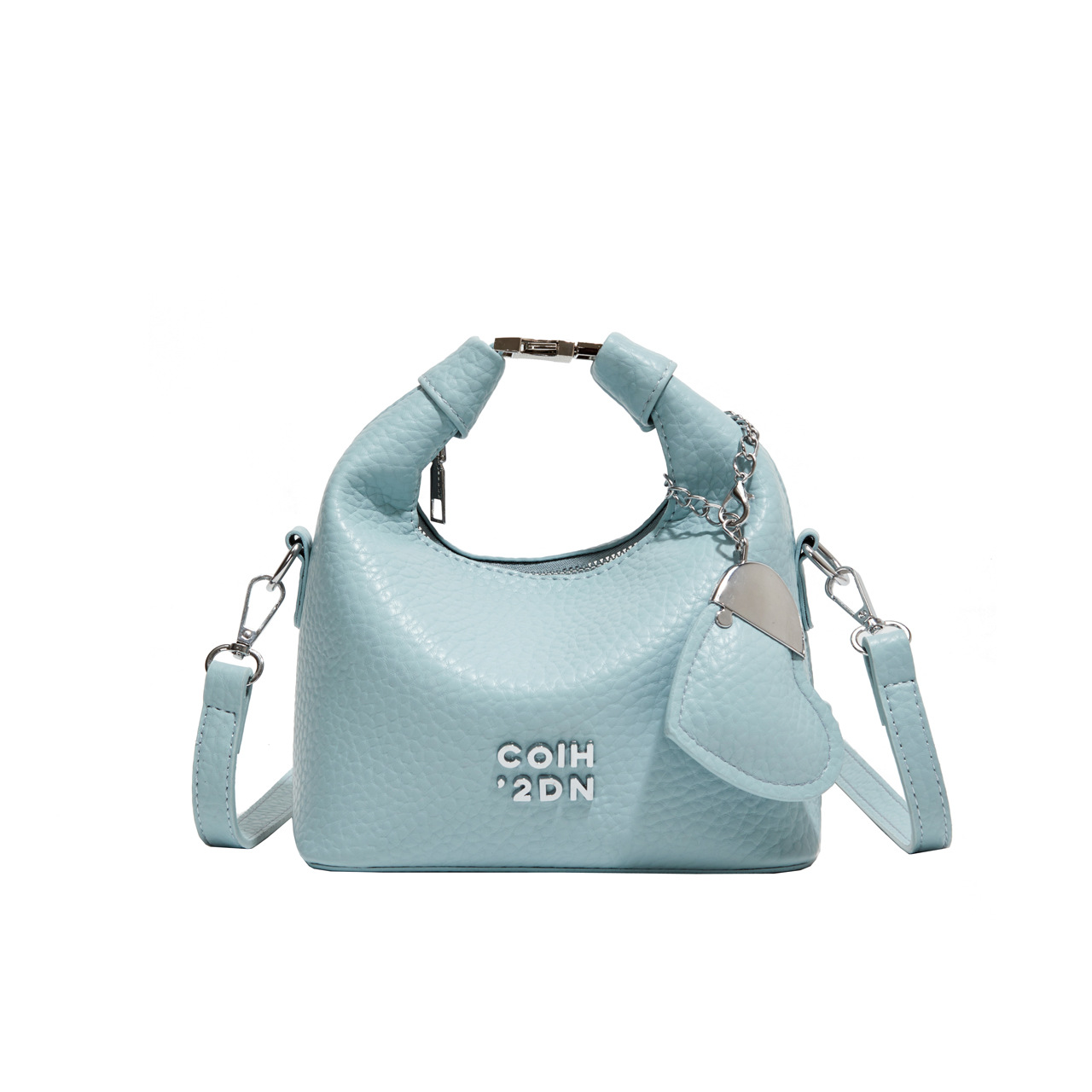 Handtasche im Litchi-Design ⎜ Trendige Umhängetasche aus Leder mit Reißverschluss und Modernem Look