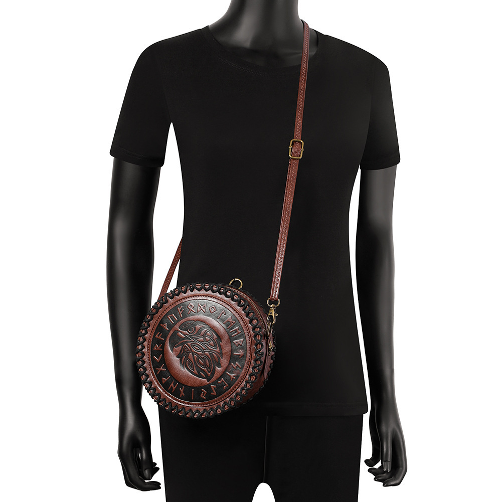 Gürteltasche im Wikinger-Stil ⎜ Runde Ledertasche mit Prägung für LARP und mittelalterliche Outfits
