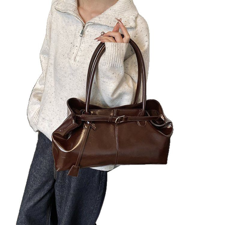 Schultertasche für Damen ⎜ Elegante Handtasche aus Leder mit Gürtel-Design für Herbst und Winter