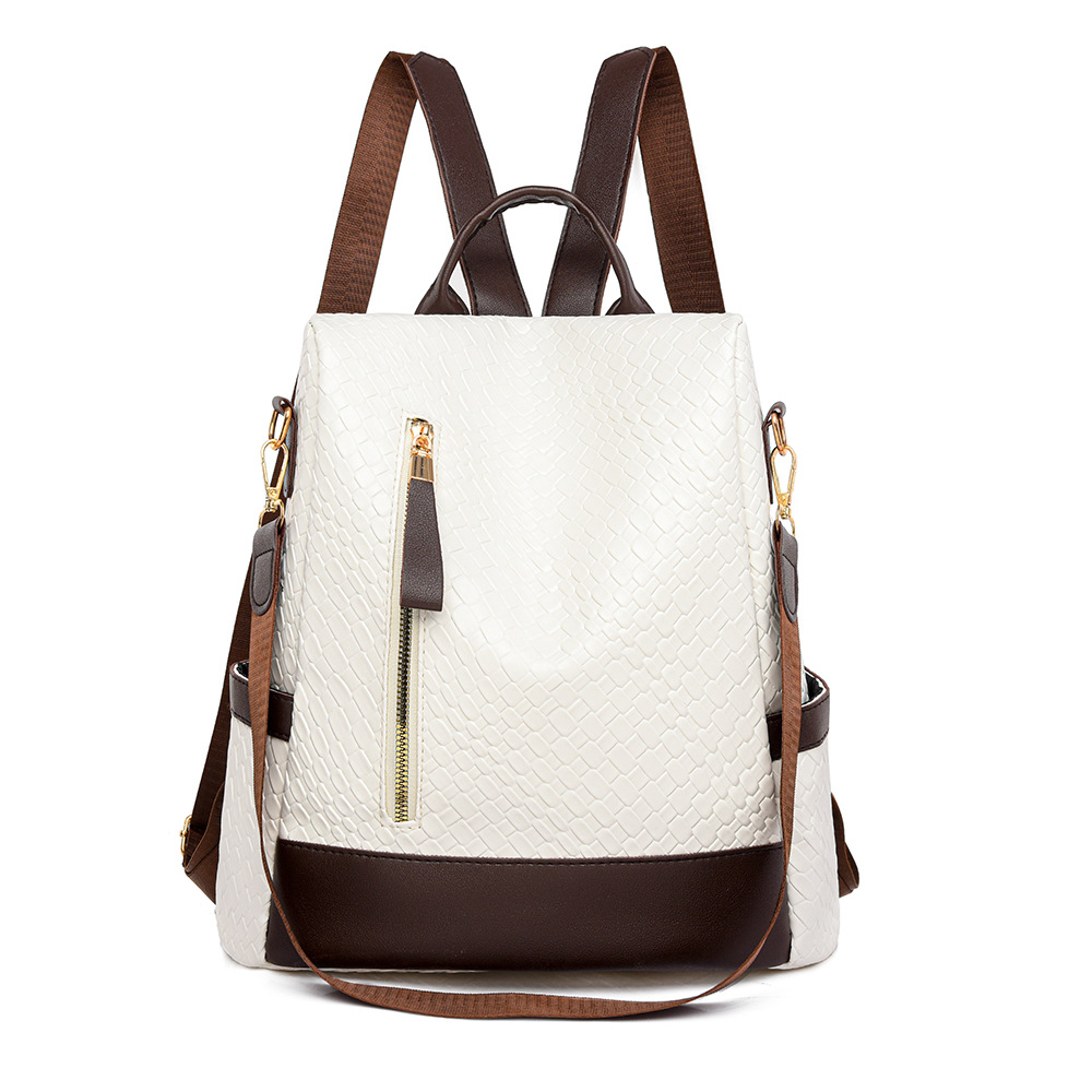 Damen Rucksack aus Weichem Leder ⎜ Modischer Flechtstil mit Reißverschluss und verstellbaren Schulterriemen
