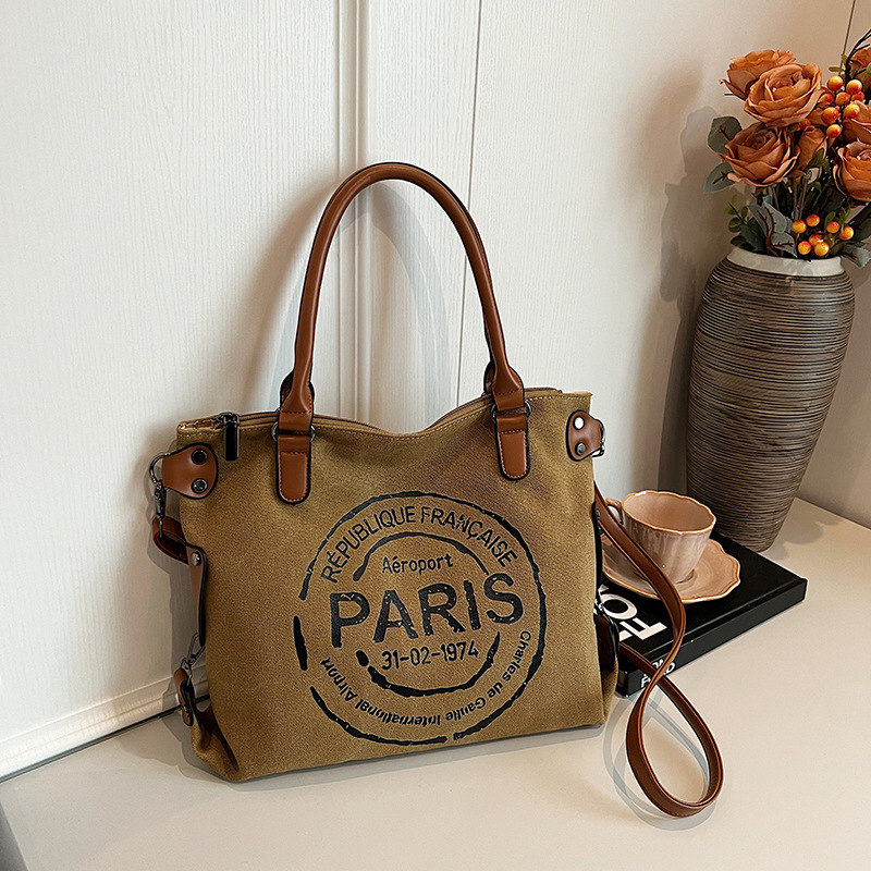 Canvas Tasche für Damen ⎜ Lässiger Paris-Print mit robusten Tragegriffen