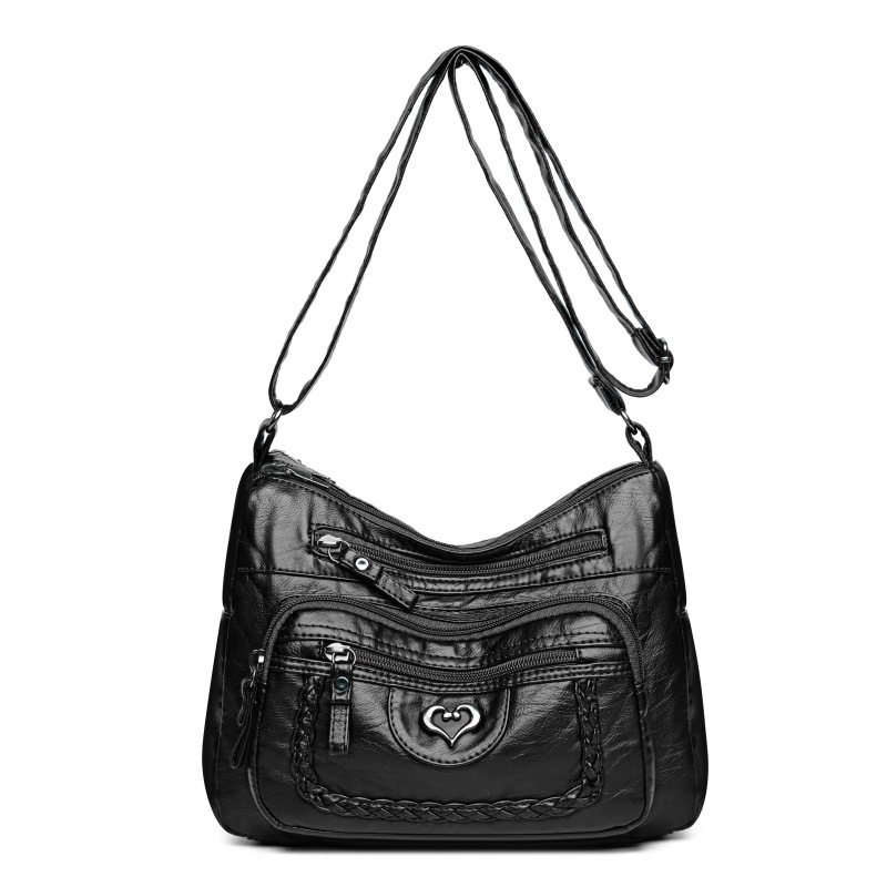 Schultertasche für Damen ⎜ Sommerliche Umhängetasche mit großem Stauraum und stilvollem Herzdetail vorne