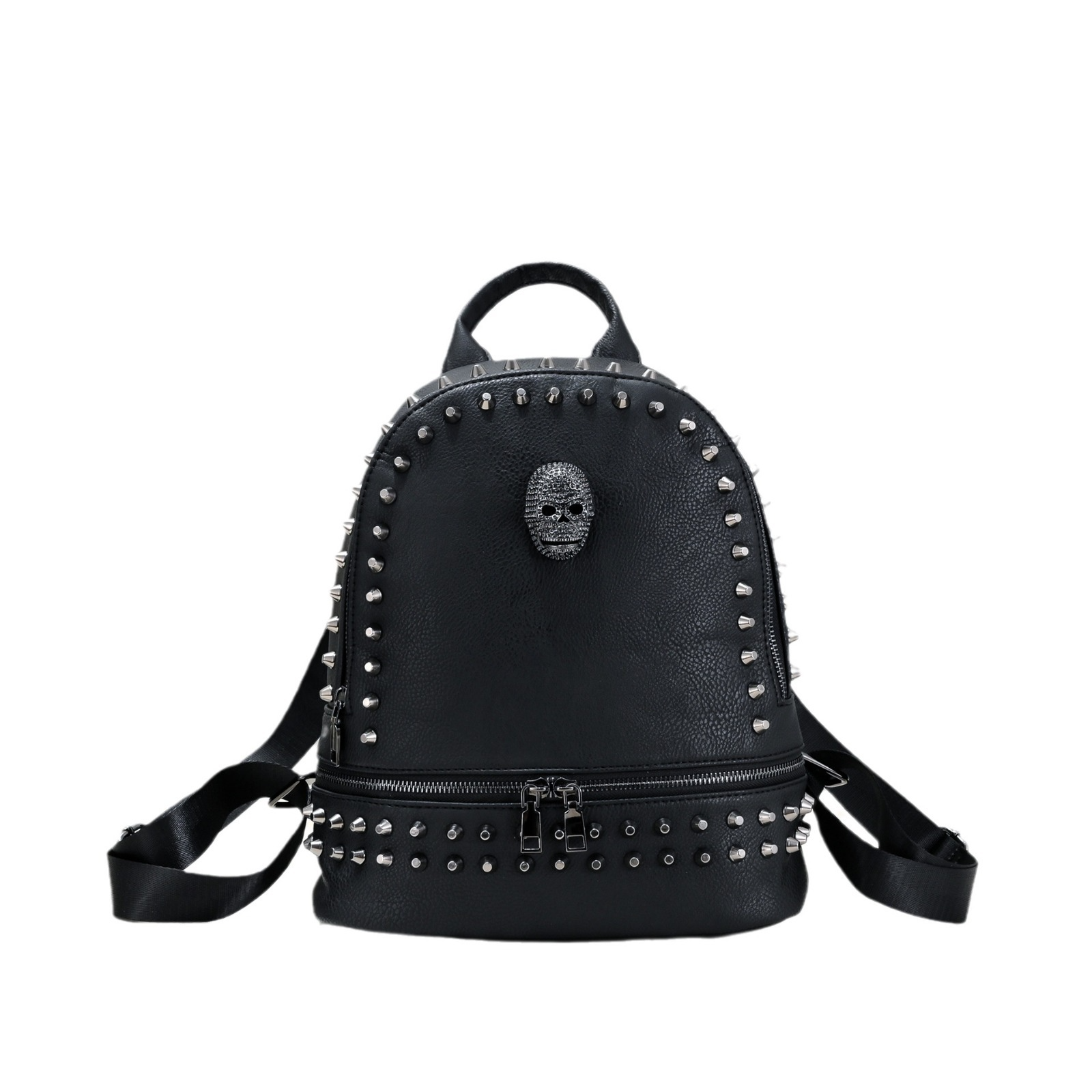Damen Rucksack im Punk-Stil ⎜ Modischer Leder-Rucksack mit Nieten und Totenkopf-Details