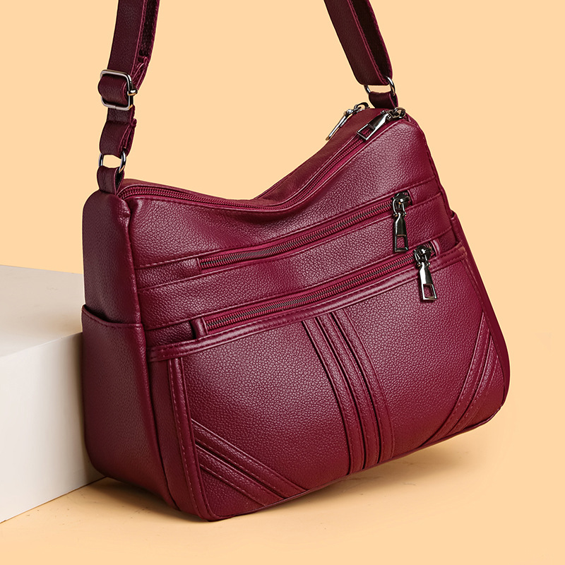 Umhängetasche für Damen ⎜ Weiche Schultertasche mit Reißverschlüssen und Strukturmuster für Alltag und jedes Alter