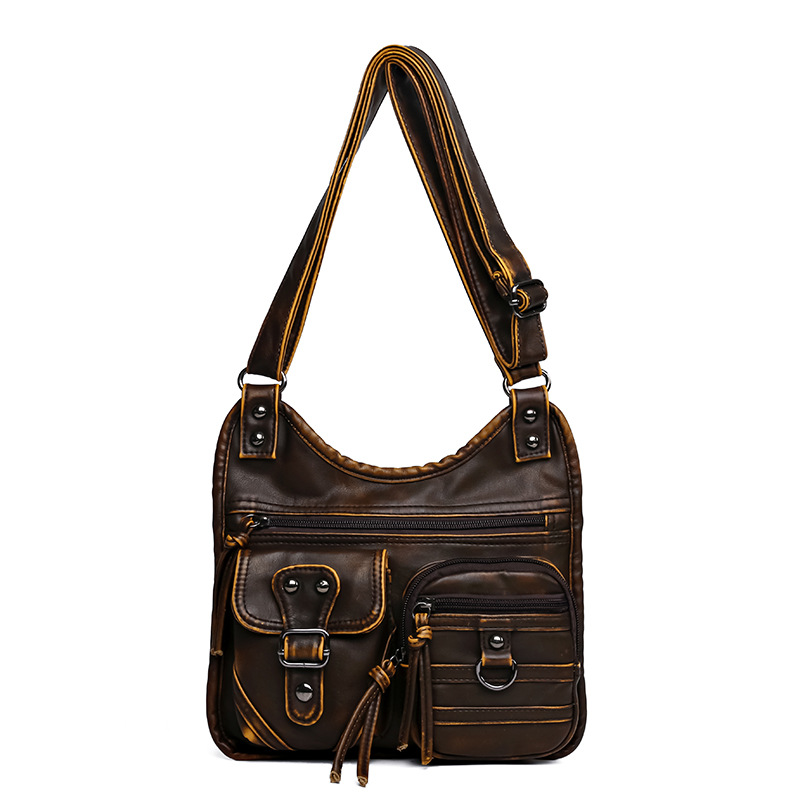 Damen Schultertasche ⎜ Retro Stil mit Viel Stauraum und Praktischen Taschen