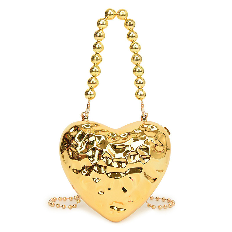 Mini Umhängetasche für Damen ⎜ Schicke Herzform-Tasche aus Metall mit Kettenriemen in Silber und Gold