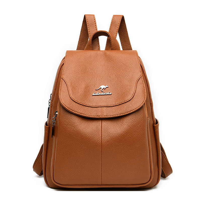 Damen Rucksack für Freizeit und Reisen ⎜ Bequemer Tagesrucksack aus Leder mit Außenfächern und Reißverschluss