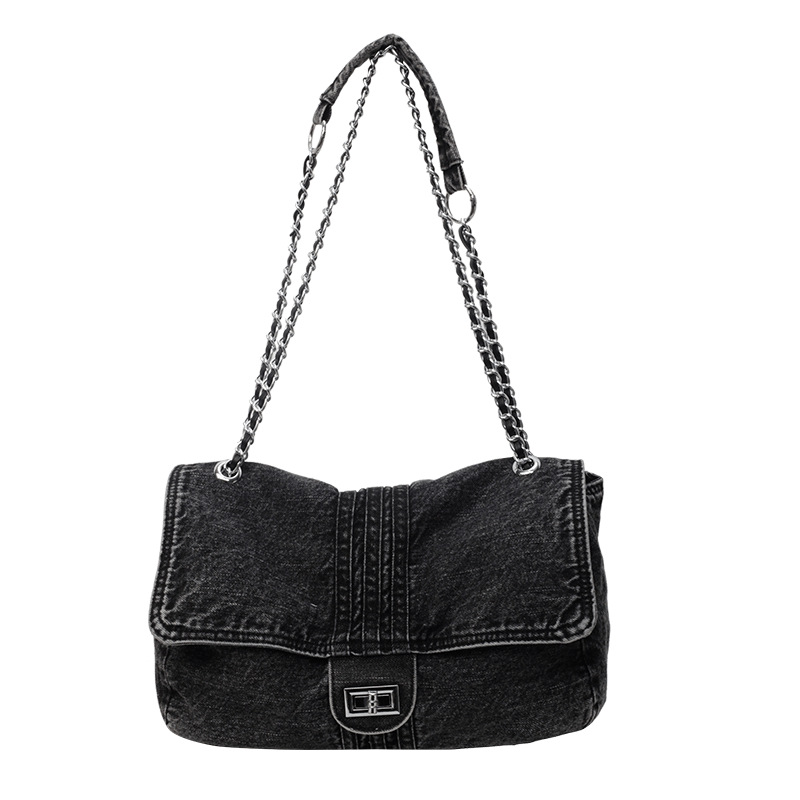 Shopper Tasche für Damen ⎜ Geräumige Umhängetasche aus Denim mit Kettengurt für Alltag und Freizeit