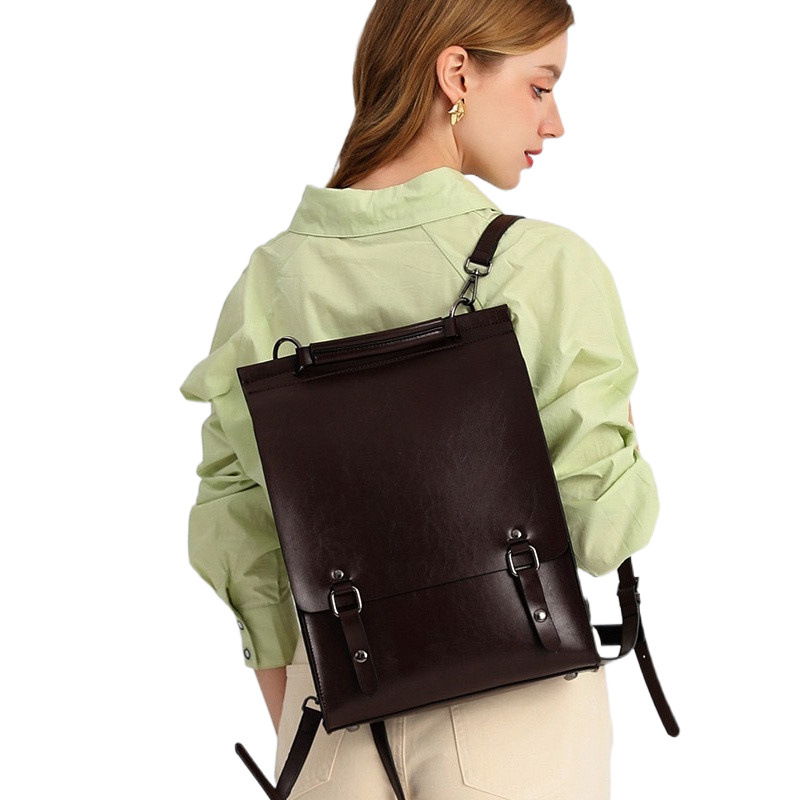 Damen Rucksack aus Leder ⎜ Retro Design mit verstellbaren Trägern und praktischem Innenfach