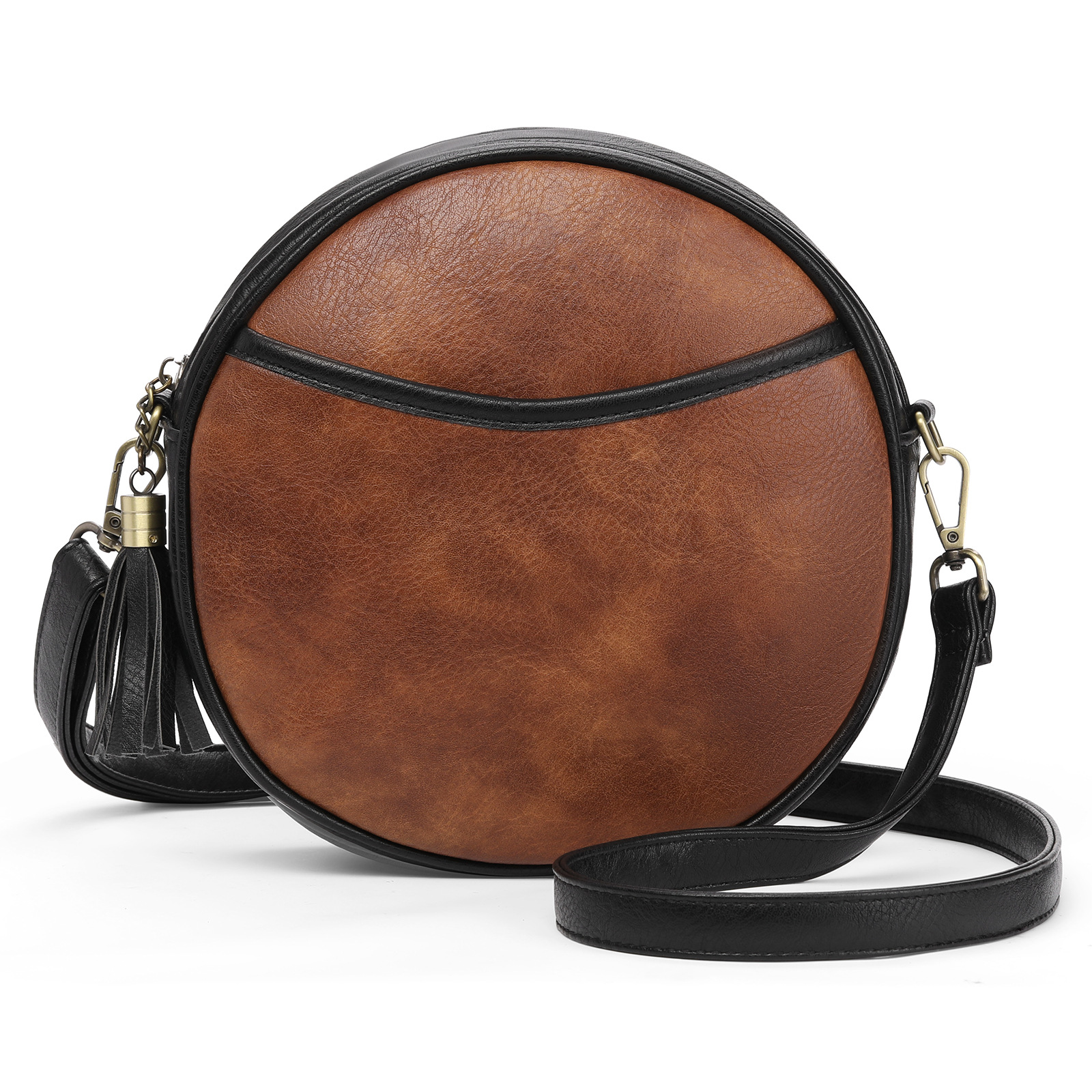 Runde Umhängetasche für Damen ⎜ Kleine Retro-Tasche aus Kunstleder mit verstellbarem Schultergurt