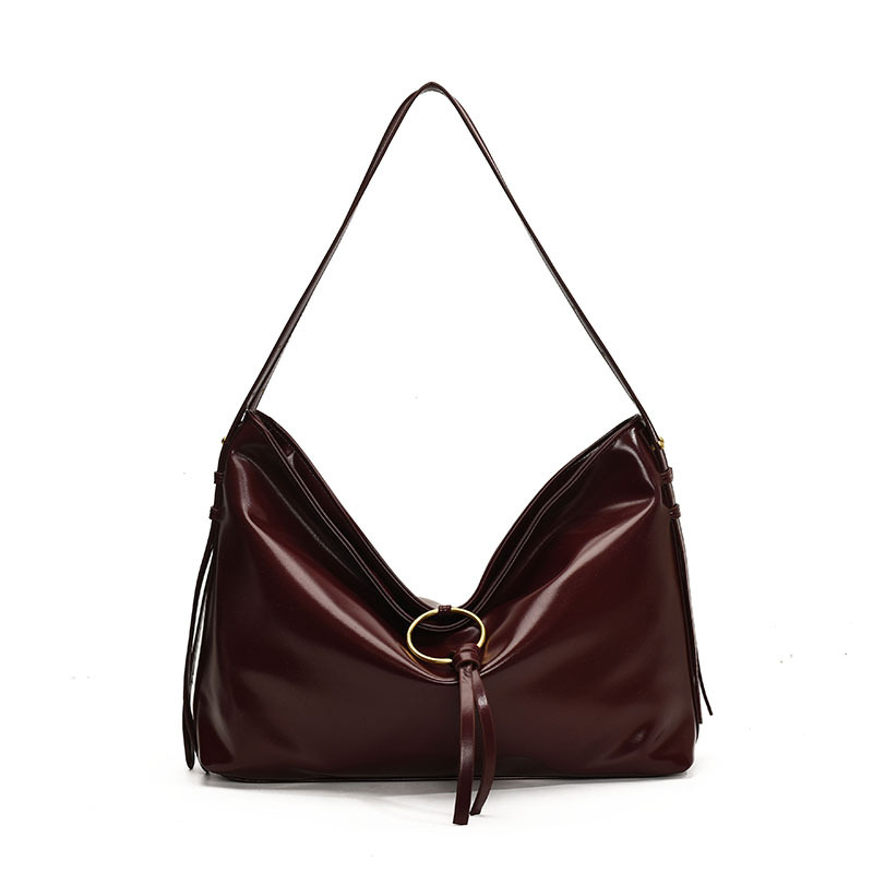 Damen Schultertasche aus Kunstleder ⎜ Große Hobo Bag mit Ringdetail für Alltag und Freizeit