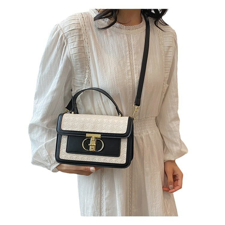 Umhängetasche für Damen ⎜ Kleine Schultertasche in Kastenform mit Drehverschluss und elegantem Zweifarbdesign