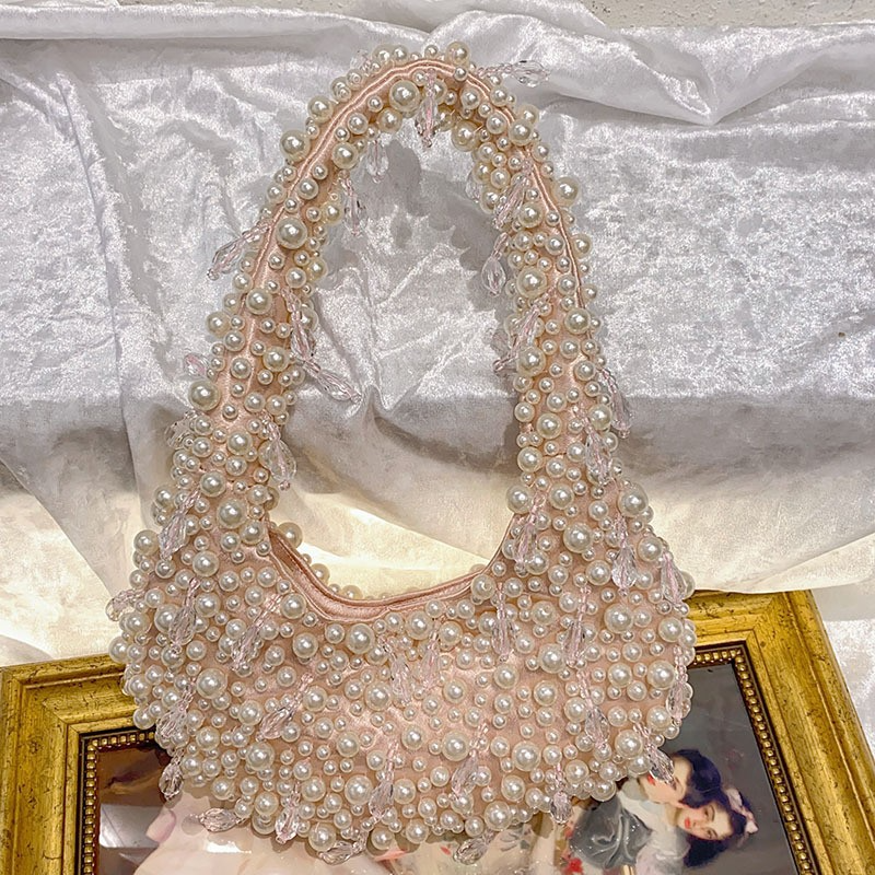 Perlen-Handtasche ⎜ Elegante Schultertasche mit Perlen- und Kristall-Details für besondere Anlässe