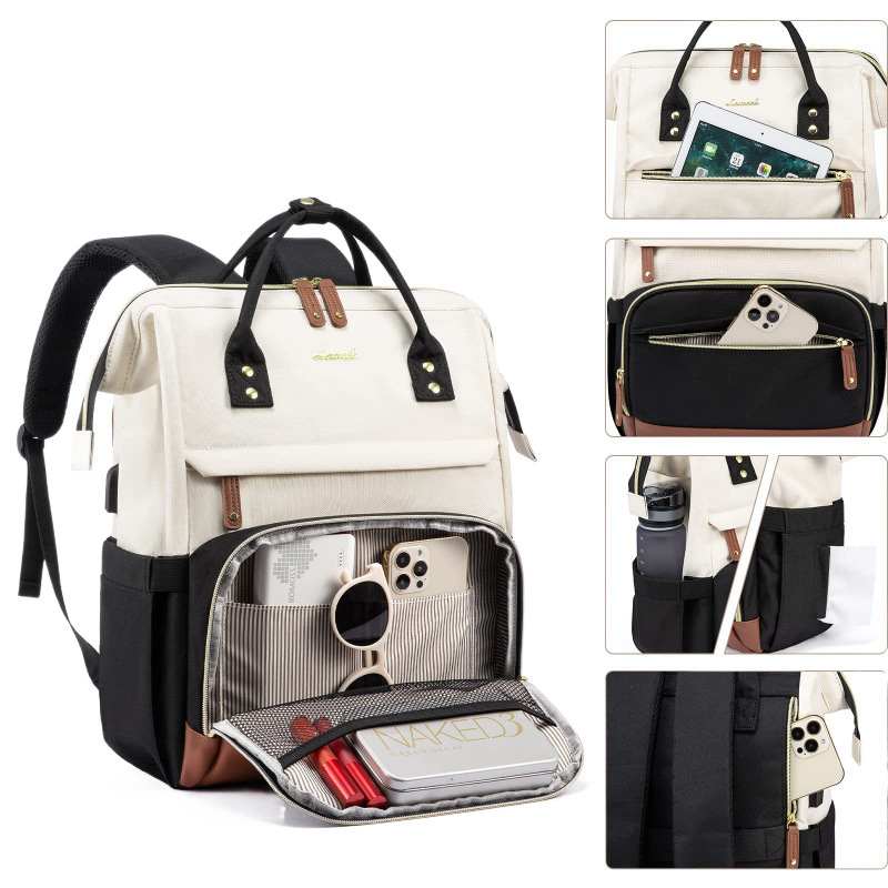 Laptop Rucksack für Damen ⎜ Großer Schulrucksack mit USB-Anschluss und viel Stauraum für Alltag und Reisen