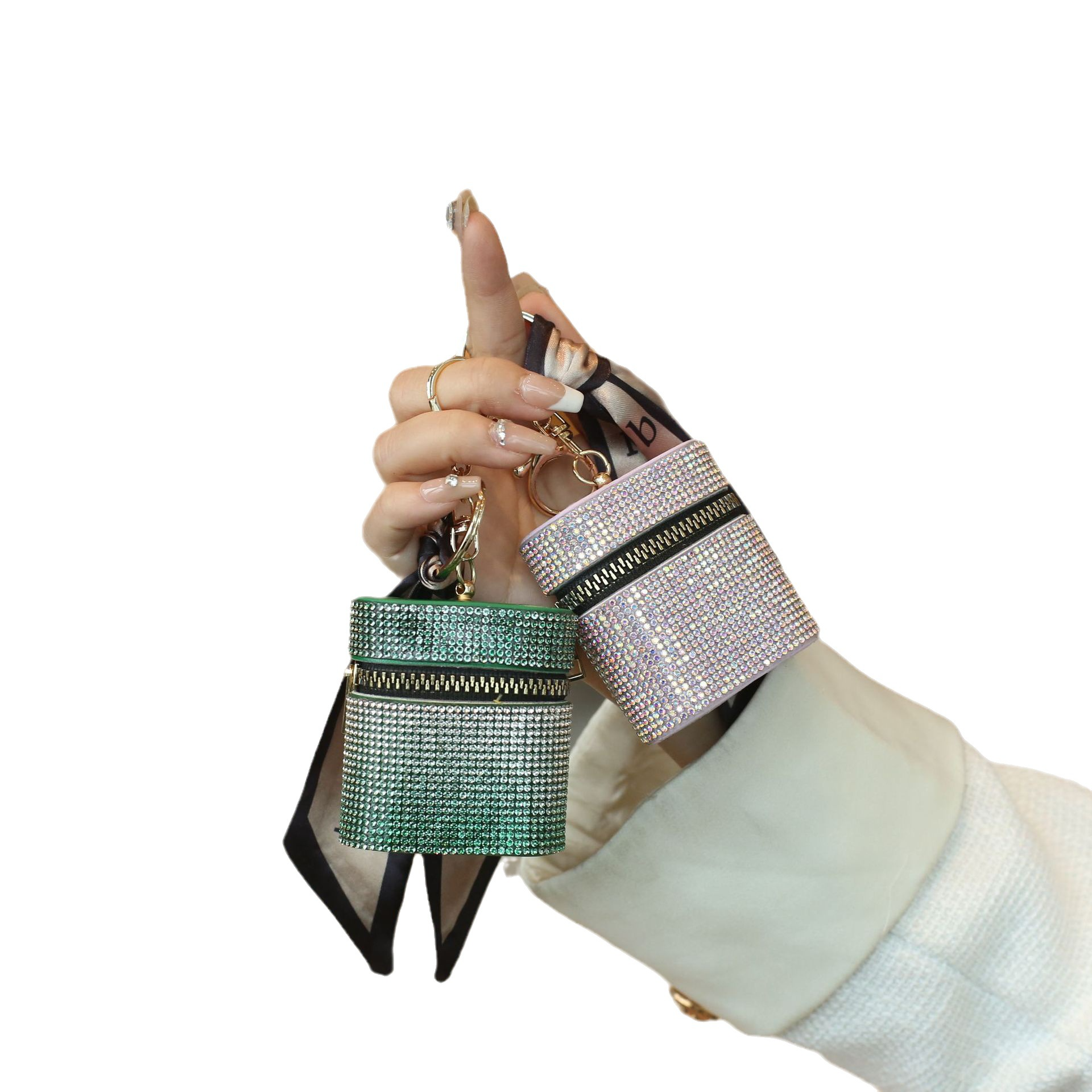 Mini Münzbörse mit Glitzersteinchen ⎜ Kompakte Tasche mit Reißverschluss und Handschlaufe für unterwegs