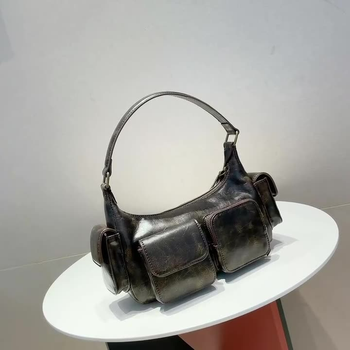 Schultertasche für Damen im Vintage-Stil ⎜ Kompakte Handtasche mit Außentaschen für Alltag und Freizeit