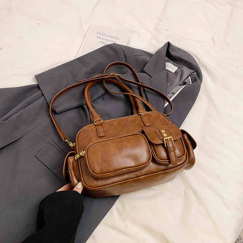 Damen Schultertasche Mit Fronttaschen ⎜ Geräumige Boston Bag Für Alltag Und Freizeit