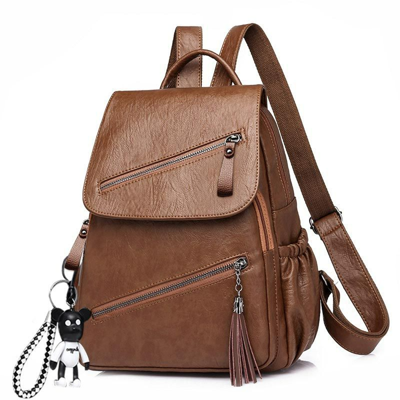 Damen Rucksack aus Kunstleder ⎜ Modischer Cityrucksack mit Reißverschlüssen für Alltag und Freizeit
