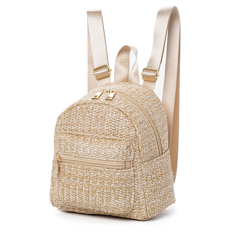 Rucksack für Damen ⎜ Leichter Strohrucksack mit Doppelreißverschluss und Ethno-Design für Alltag und Freizeit