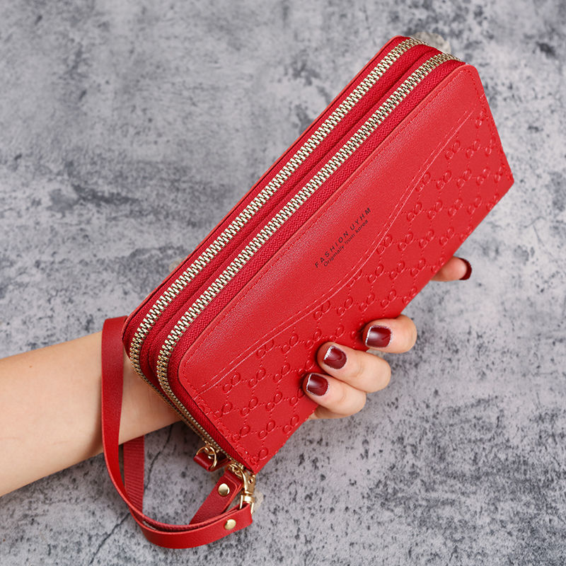 Damen Geldbörse mit Doppelreißverschluss ⎜ Große Brieftasche mit Schlaufe und Platz für Karten und Münzen