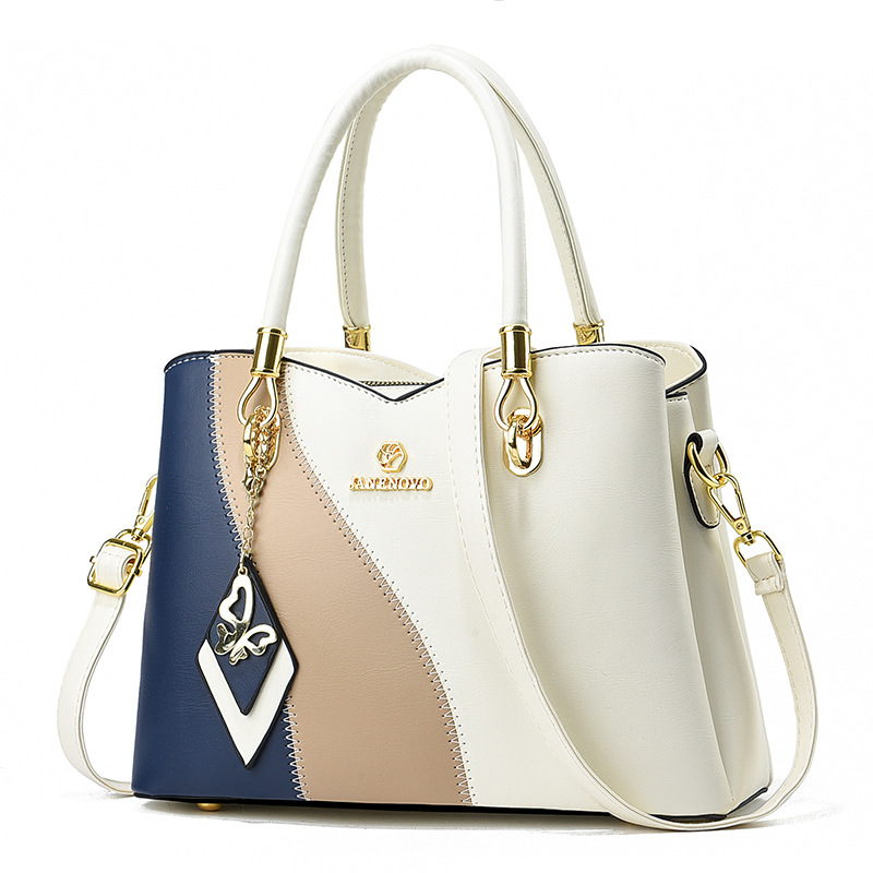 Handtasche für Damen aus Kunstleder ⎜ Elegante Schultertasche mit Kontrastdesign und viel Stauraum für Alltag
