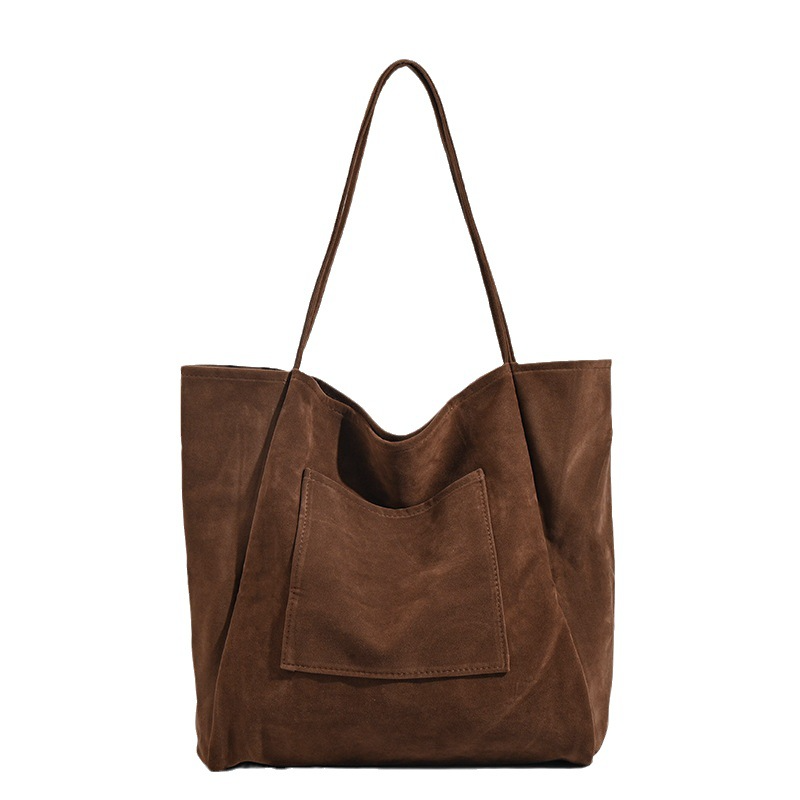 Schlichte Schultertasche für Damen ⎜ Große Suede Tasche mit Praktischen Trägern und Modischem Design