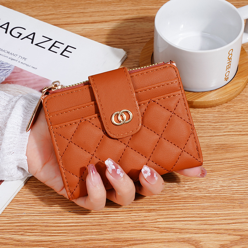 Damen Geldbörse mit Reißverschluss ⎜ Kompakte Brieftasche mit Steppnaht und mehreren Karten- und Münzfächern