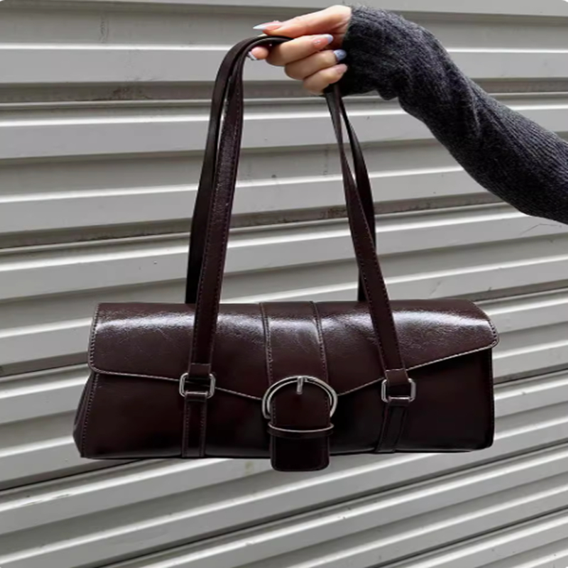 Damen Schultertasche Mit Schnallendetail ⎜ Elegante Handtasche In Zylinderform Für Alltag Und Ausgehen