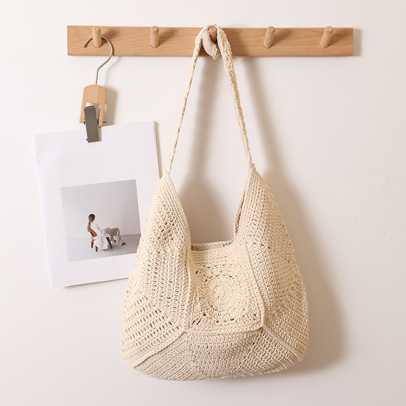 Große Umhängetasche für Damen ⎜ Vielseitige Strandtasche aus geflochtenem Baumwollgewebe im Boho-Stil