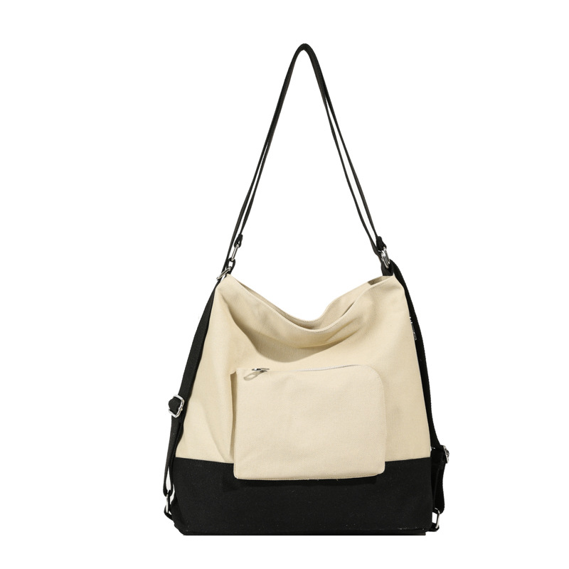 Umhängetasche für Damen ⎜ Leichte Canvas-Schultertasche im Zweiton-Design mit Fronttasche für Reisen und Alltag